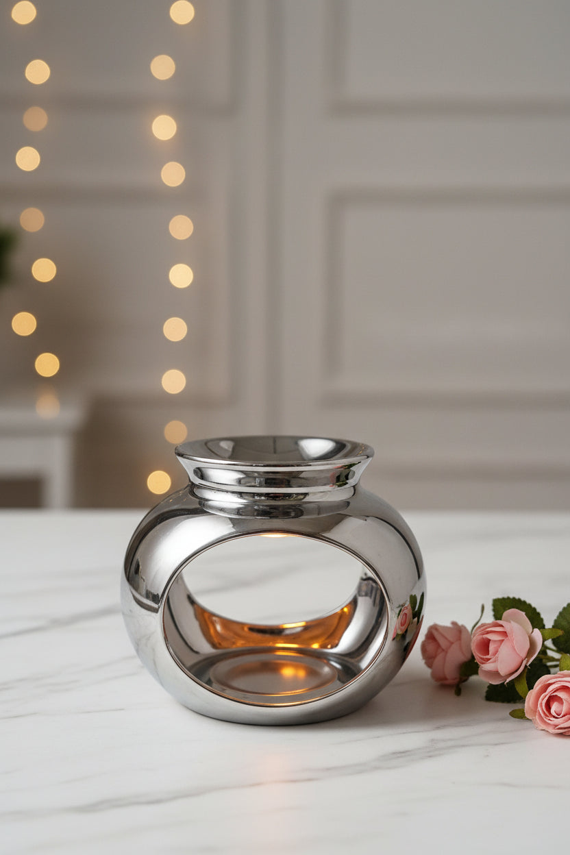 Oval cut out shape wax melt fragrance oil Burner # silver and Grey - Candle & Wax Melt Supplies
