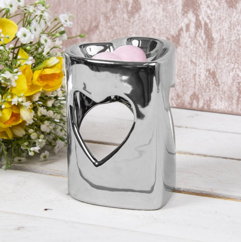 Cut Out Heart Design Wax Melt/Oil Burner Silver - Candle & Wax Melt Supplies