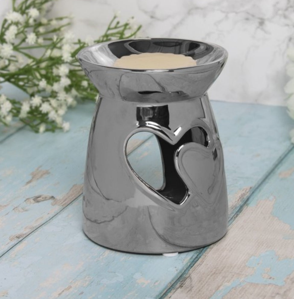 Love Hearts Wax Melt/Oil Burner- Silver - Candle & Wax Melt Supplies