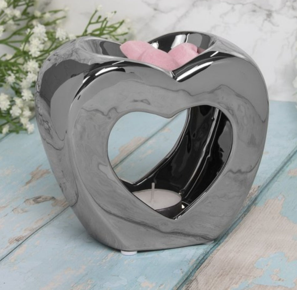 Heart Wax Melt/Oil Burner # silver and Grey - Candle & Wax Melt Supplies