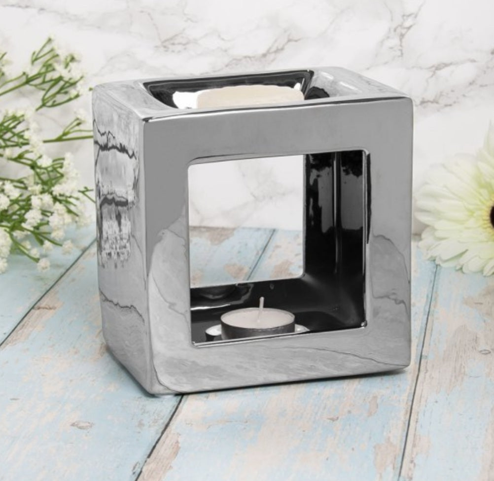 Cube Wax Melt/Oil Burner - Silver - Candle & Wax Melt Supplies